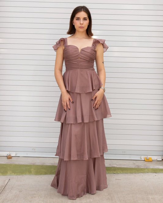 VESTIDO MAUVE CON CAPAS