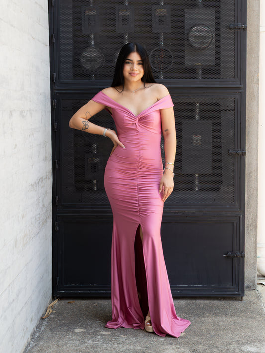 VESTIDO DRAPEADO PALO DE ROSA