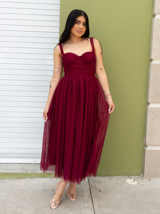 VESTIDO POLKA DOT VINO