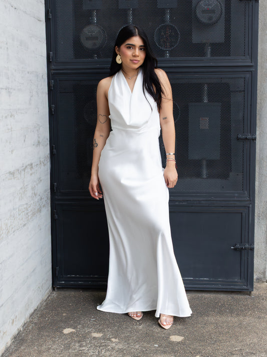 VESTIDO SATIN BLANCO LARGO