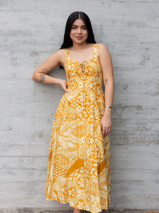 VESTIDO MIDI AMARILLO DE TIRANTES
