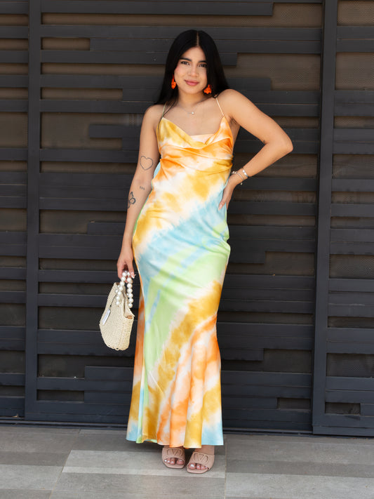 VESTIDO LARGO TIE DYE SATIN