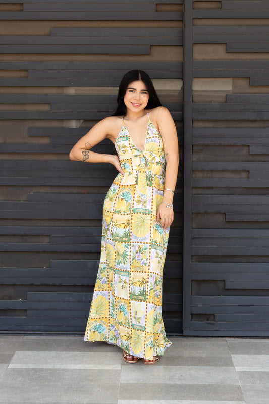 VESTIDO TROPICAL LARGO ESCOTADO