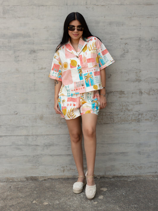 CONJUNTO SHORT ROSA TROPICAL