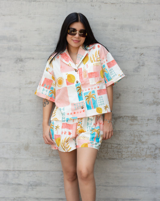 CONJUNTO TROPICAL ROSA DE SHORT