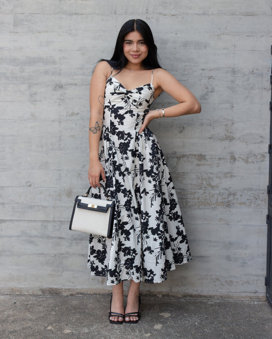 VESTIDO MIDI HOJAS NEGRAS