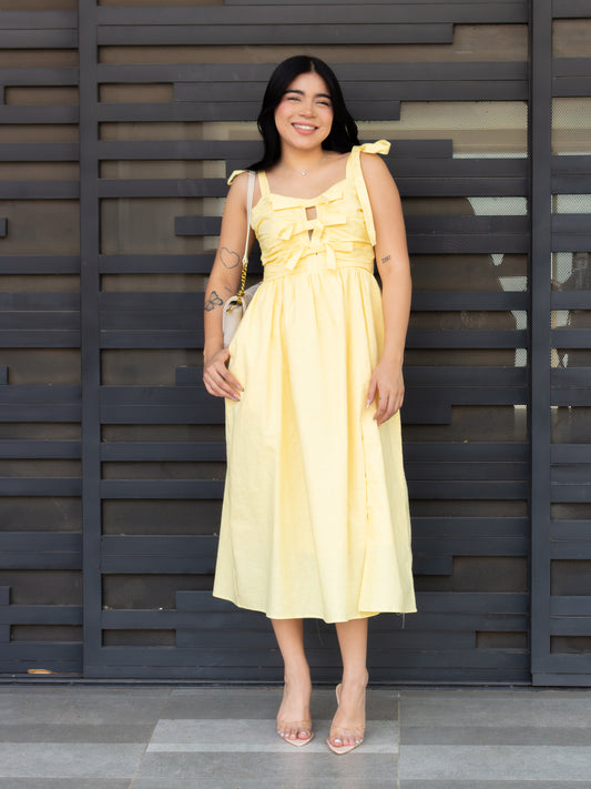 VESTIDO MIDI MOÑOS AMARILLO