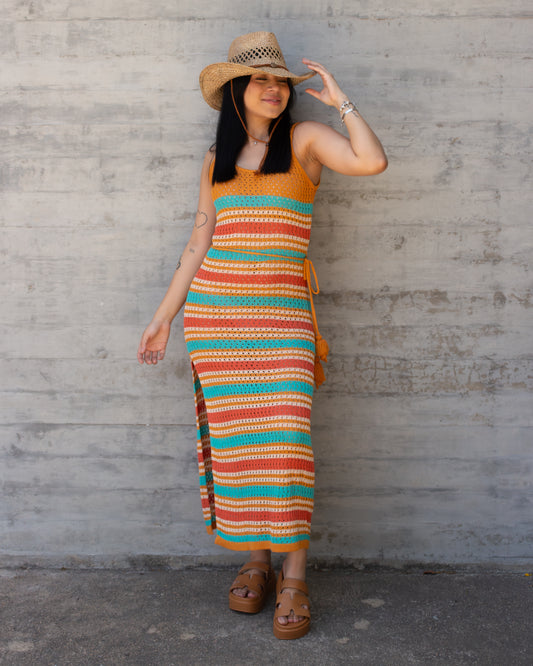 VESTIDO CROCHET TONOS NARANJAS