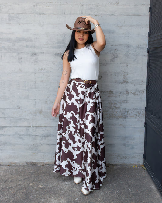 FALDA LARGA SATIN COW