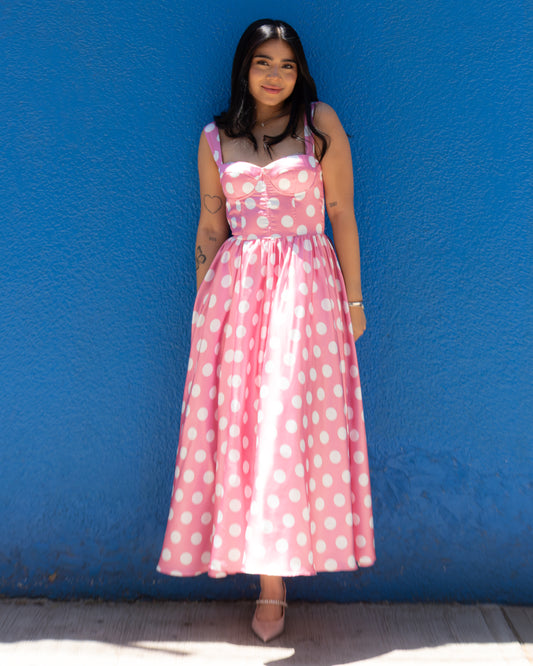 Vestido princesa rosa bolitas