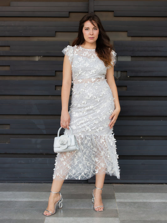 VESTIDO BLANCO LENTEJUELAS CON FLORES