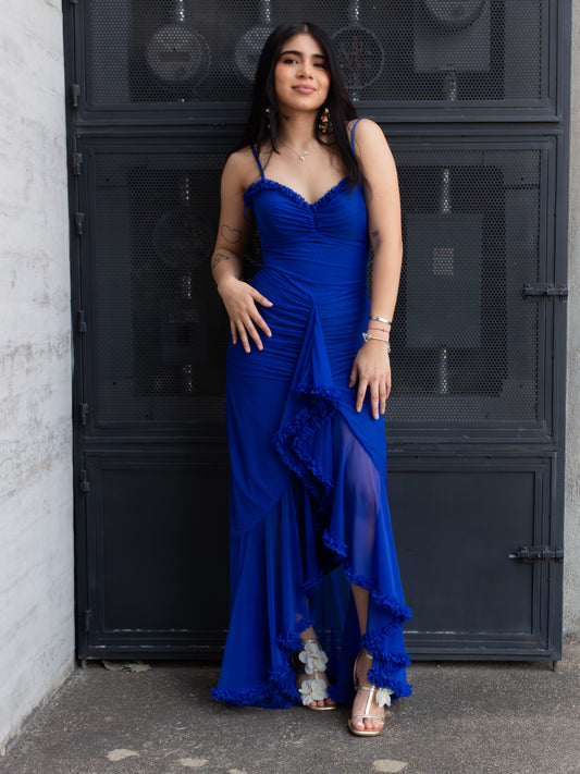 VESTIDO AZUL REY CON OLANES